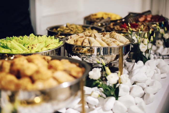 Buffet spread with fresh dishes
