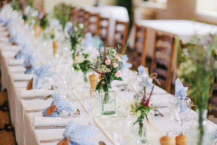 Wedding reception dining setup